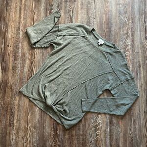 BKE Olive Neutral Green Comfy Soft Long Sleeve Waffle Knit Knot Top